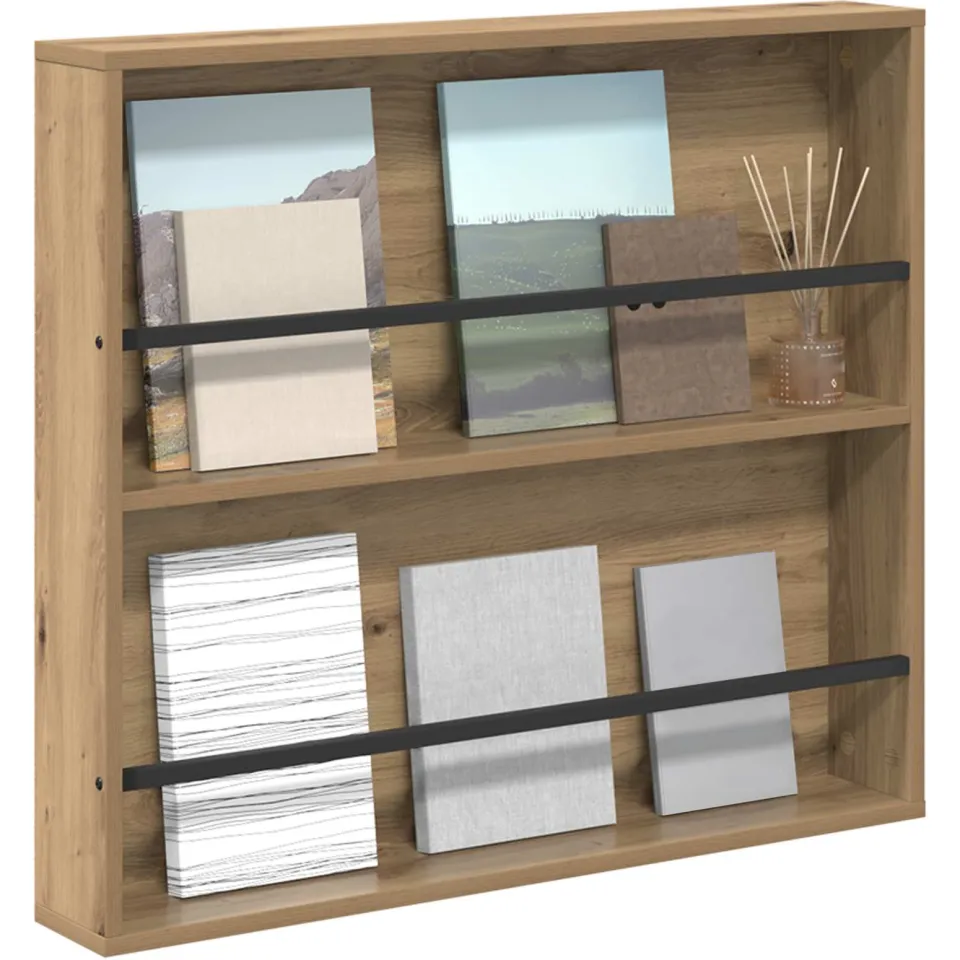 vidaXL Tijdschrift Rek Artisan Eiken 80 x 12 x 70 cm Bewerkt hout Bruin