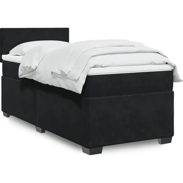 vidaXL Boxspring met matras fluweel zwart 90x200 cm