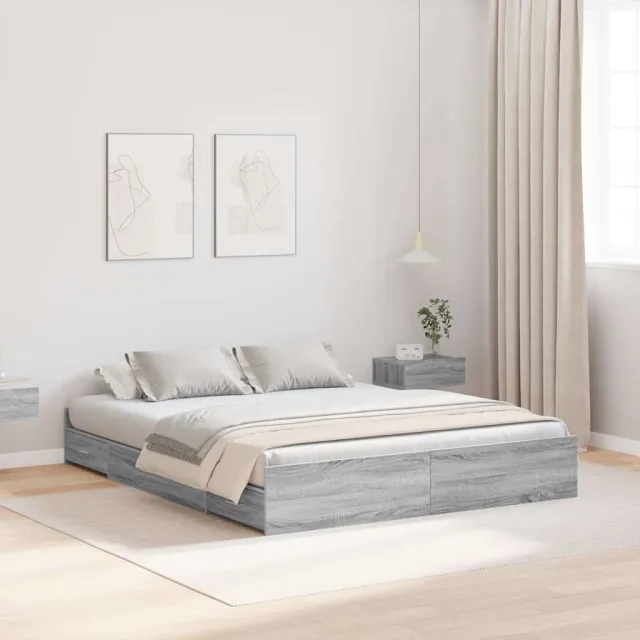 vidaXL Opbergbedframe met lade Grijs Sonoma 150 x 200 cm Bewerkt hout