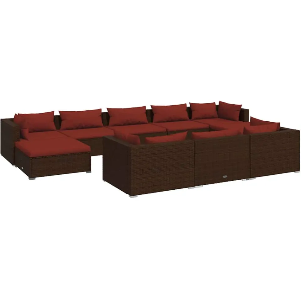 vidaXL 10-delige Loungeset met kussens poly rattan bruin, foto 3