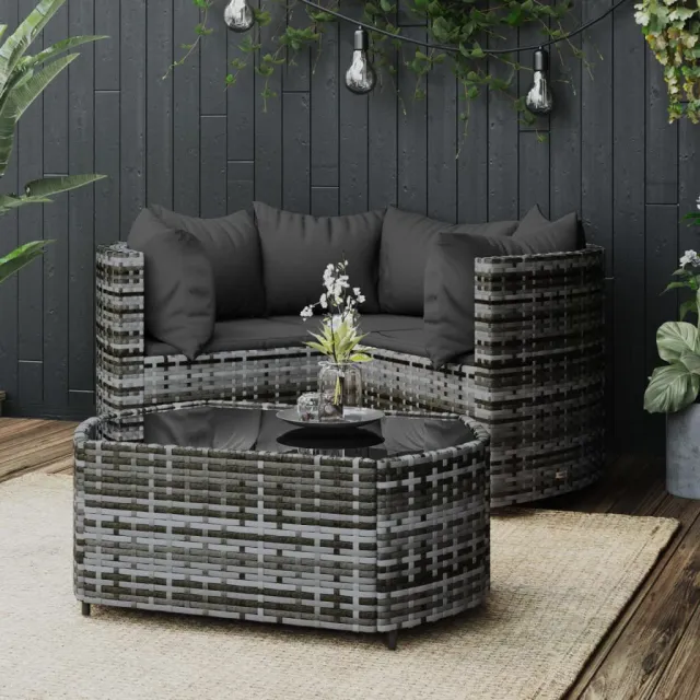 vidaXL 4-delige Loungeset met kussens poly rattan grijs, foto 2