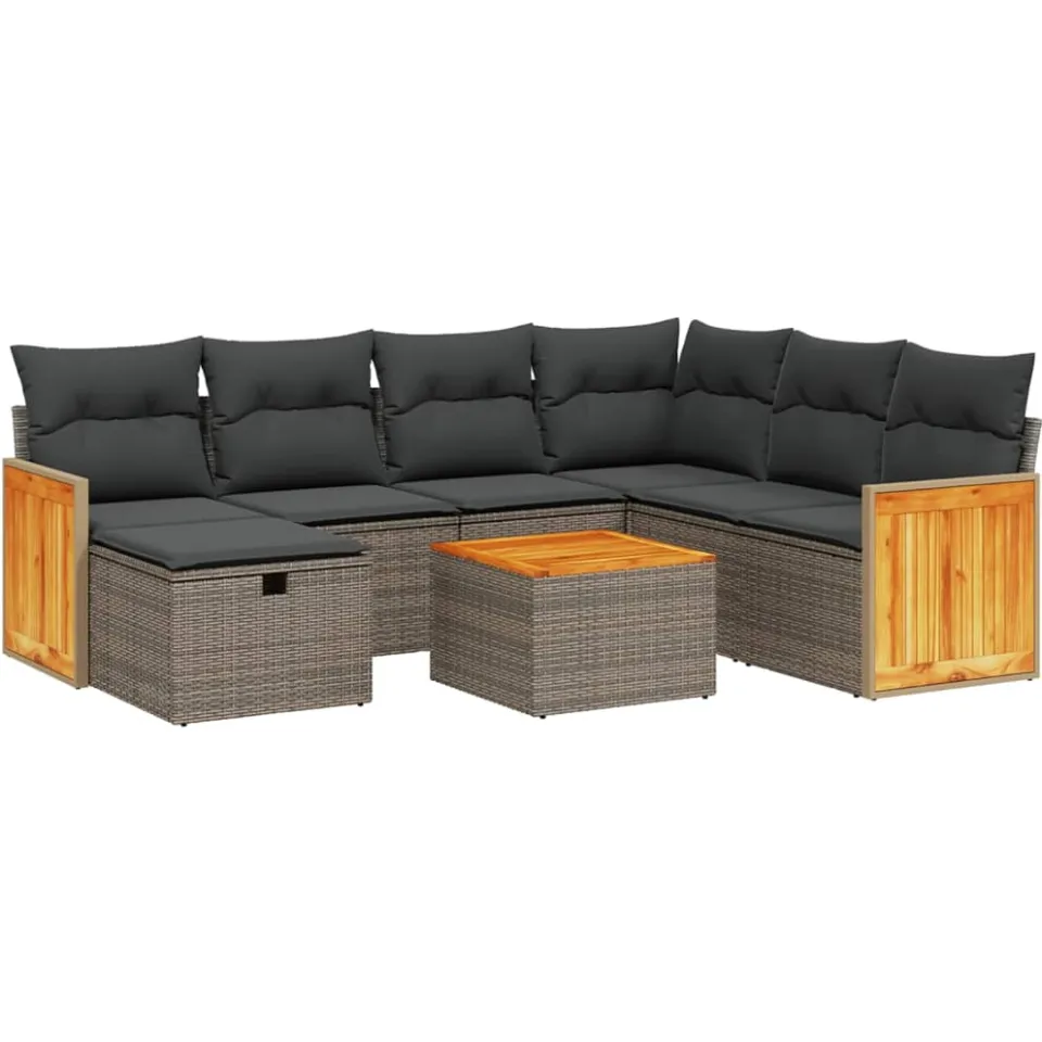 vidaXL 8-delige Loungeset met kussens poly rattan grijs