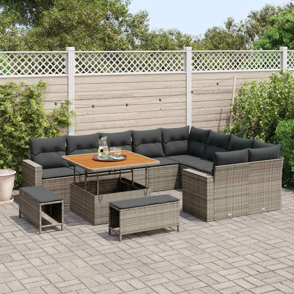 vidaXL Tuinbankenset 12 st Grijs poly rattan, foto 3