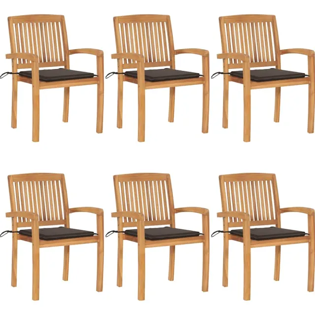 vidaXL Tuinstoelen stapelbaar 6 st met kussens massief teakhout Taupe