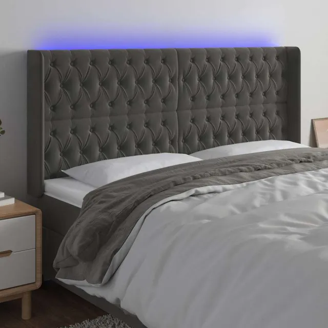 vidaXL Hoofdbord LED 203x16x118/128 cm fluweel donkergrijs grijs