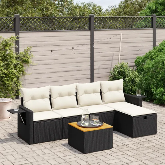 vidaXL 6-delige Loungeset met kussens poly rattan zwart, foto 2