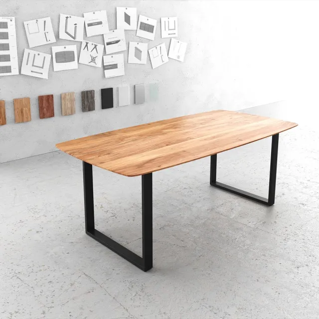 DELIFE Eettafel Edge Boot acacia natuur 200x100 skidframe zwart zwitserse rand eettafel Bruin