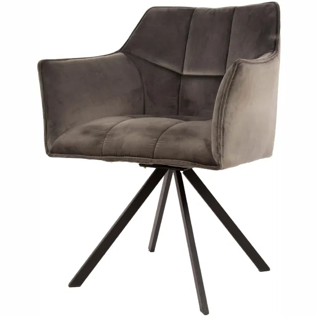 Nest of Nora Set van 2 - Nest of Nora Eetkamerstoelen Elda - Met armleuning en draaibaar - Velours antraciet eetkamerfauteuils Donkergrijs