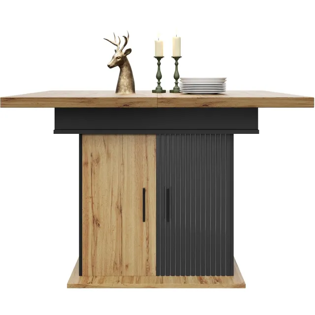 Merax Uitschuifbare Eettafel 110-140 cm – Klapbare Keukentafel met Opbergruimte – Ruimtebesparende Eettafel voor 4-6 Personen – Zwart met Houtkleur Bruin