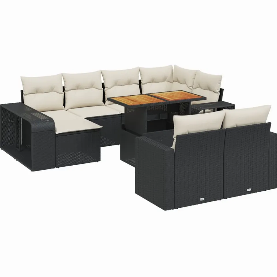 vidaXL 11-delige Loungeset met kussens poly rattan zwart