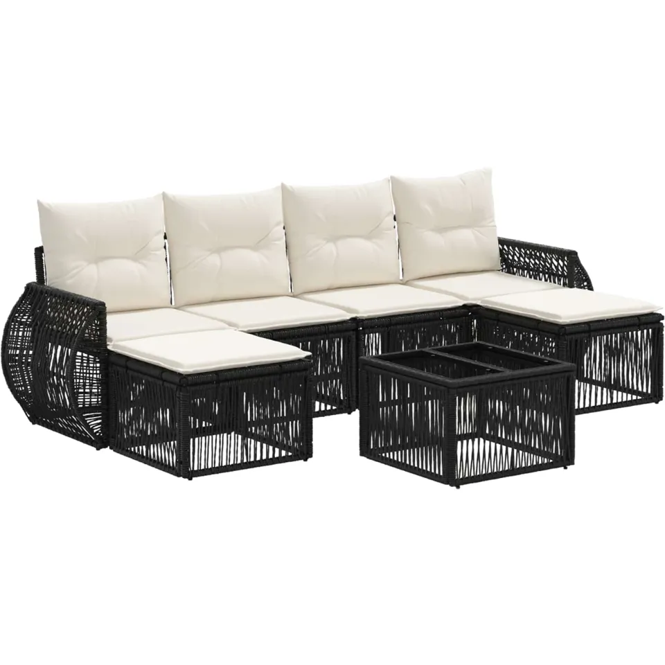 vidaXL Tuinbankenset 7 st Zwart en Cream Wit poly rattan, foto 3