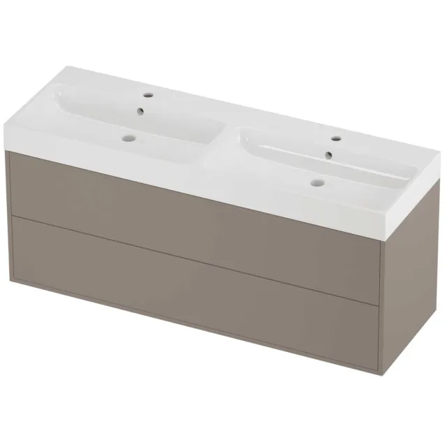 Proline Podium Badmeubelset Polystone Loft 2 Laden 140x46x62 cm Glans Wit Clay Beige