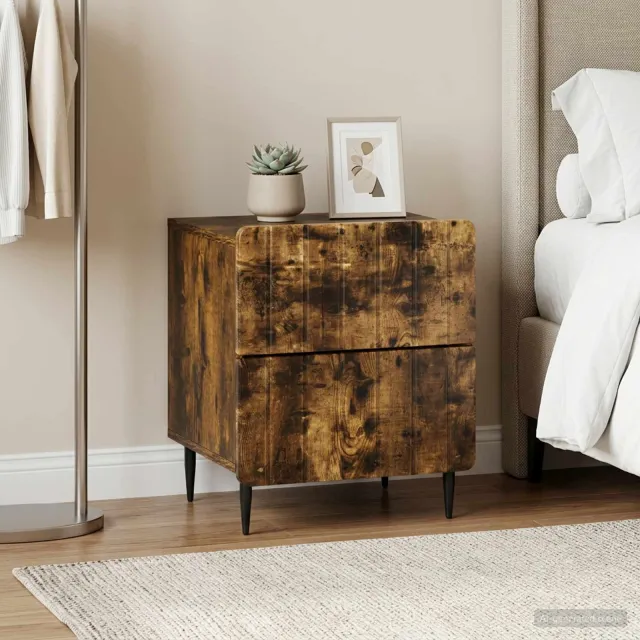 vidaXL Nachtkastje 2 st Gerookt eiken 43 x 34,5 x 49,5 cm Bewerkt hout, foto 2