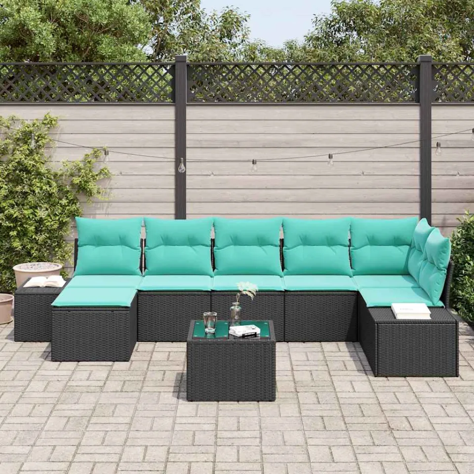 vidaXL Tuin Sofa Set 7 st Zwart en Turquoise poly rattan