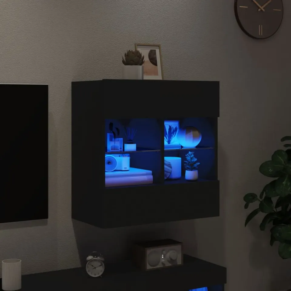 vidaXL Tv-wandmeubel met LED-verlichting 58,5x30x60,5 cm zwart, foto 4