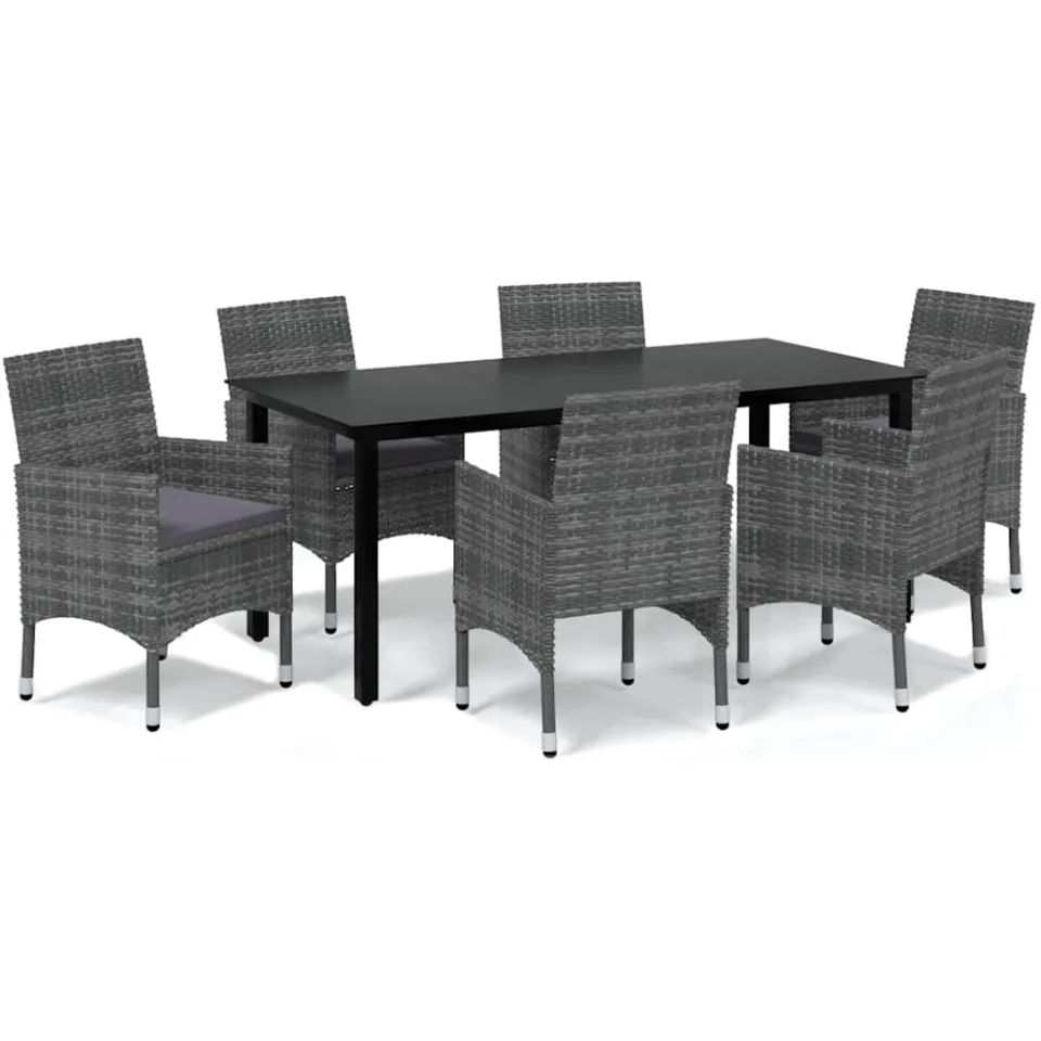 vidaXL 7-delige Tuinset met kussens poly rattan grijs, foto 3