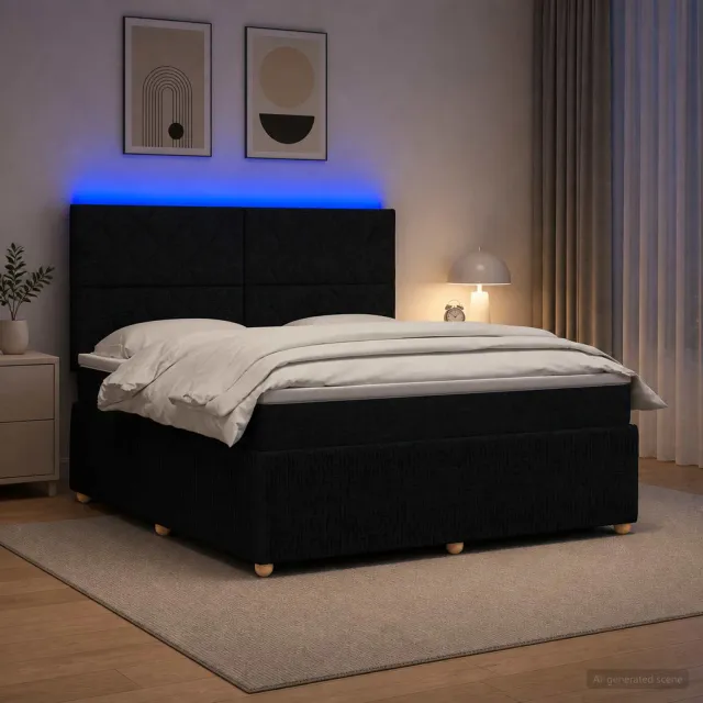 vidaXL LED Boxspring Bed met Matras Zwart 140 x 190 cm Stof