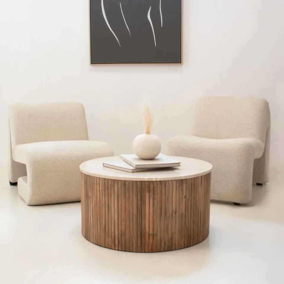 Giga Meubel Salontafel Davi - Rond - Naturel - Marmer - Ø70cm, foto 3