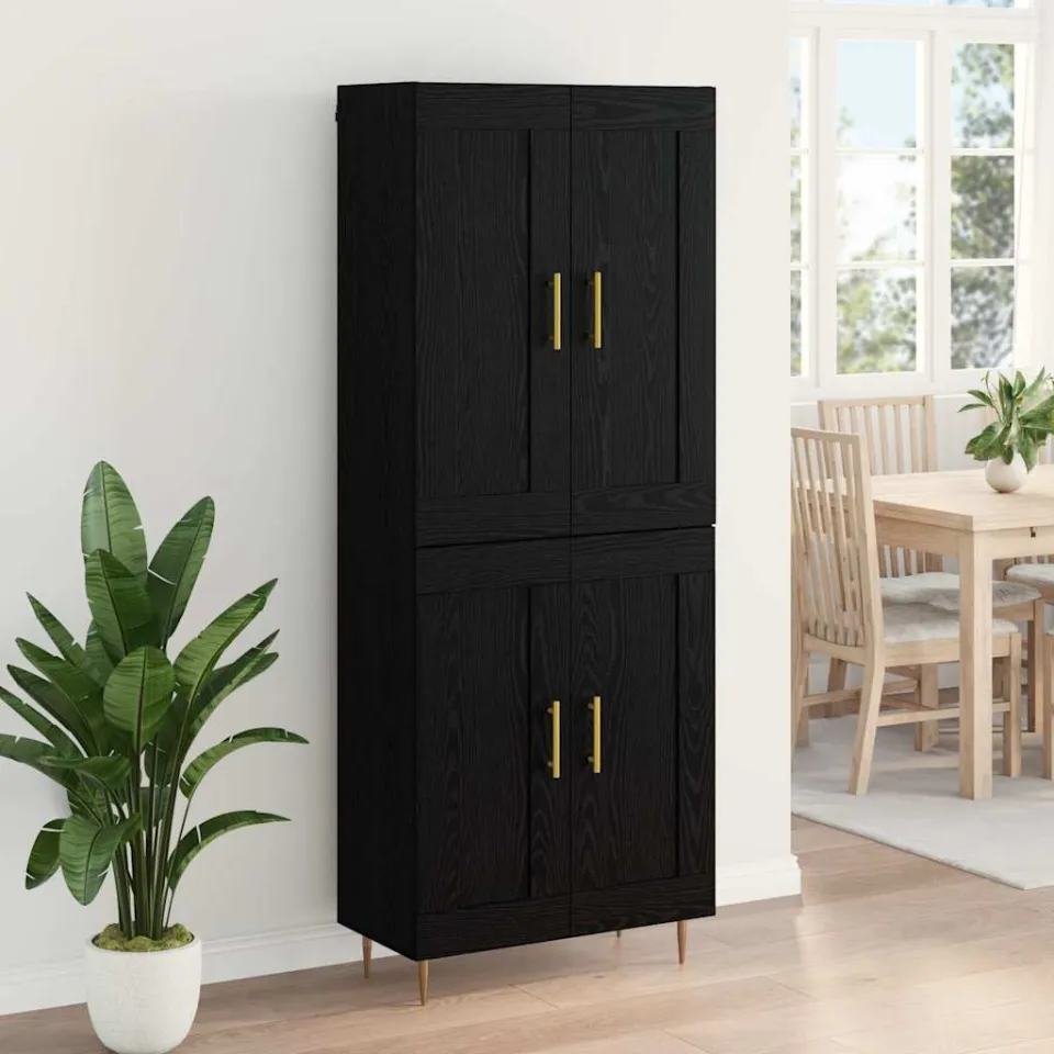 vidaXL Hoge kast Zwart Eiken 69,5 x 34 x 180 cm Bewerkt hout, foto 4
