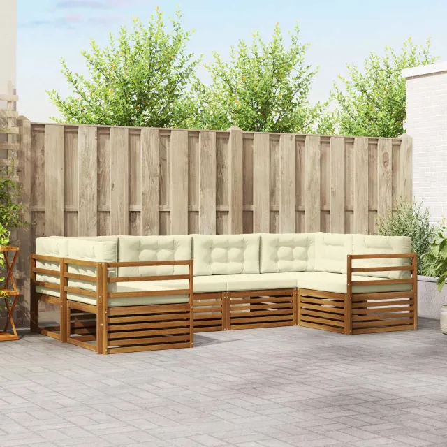 vidaXL Buiten bankenset 6 st 6-zits Natuurlijk en Crème