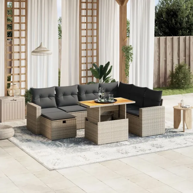 vidaXL 8-delige Loungeset met kussens poly rattan grijs, foto 2