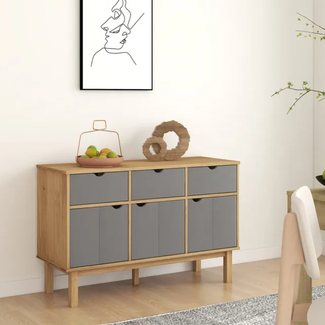 vidaXL Dressoir OTTA 114x43x73,5 cm massief grenenhout bruin en grijs, foto 2