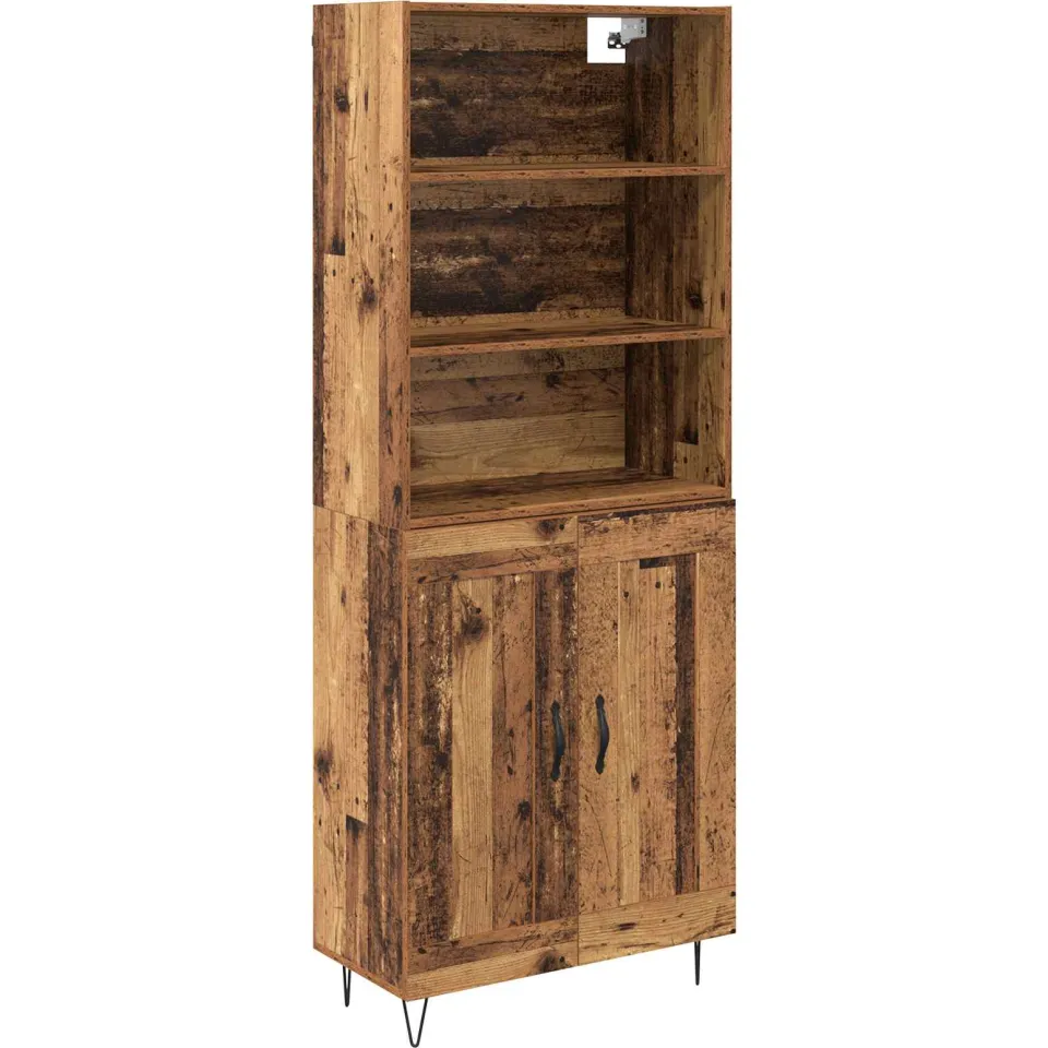 vidaXL Hoge kast 2 st Oudhout 69,5 x 34 x 180 cm Bewerkt hout en glas bruin, foto 3