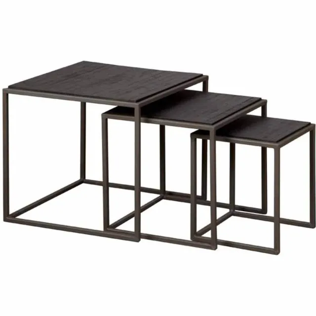 Tower Living Bijzettafel Fanna Set - Rond Grijs Hout - Ø50x50cm