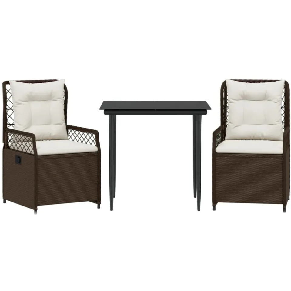 vidaXL 3-delige Tuinset met kussens poly rattan bruin, foto 3