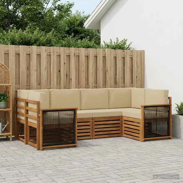 vidaXL Buiten bankenset 6 st 6-zits Natuurlijk en Beige