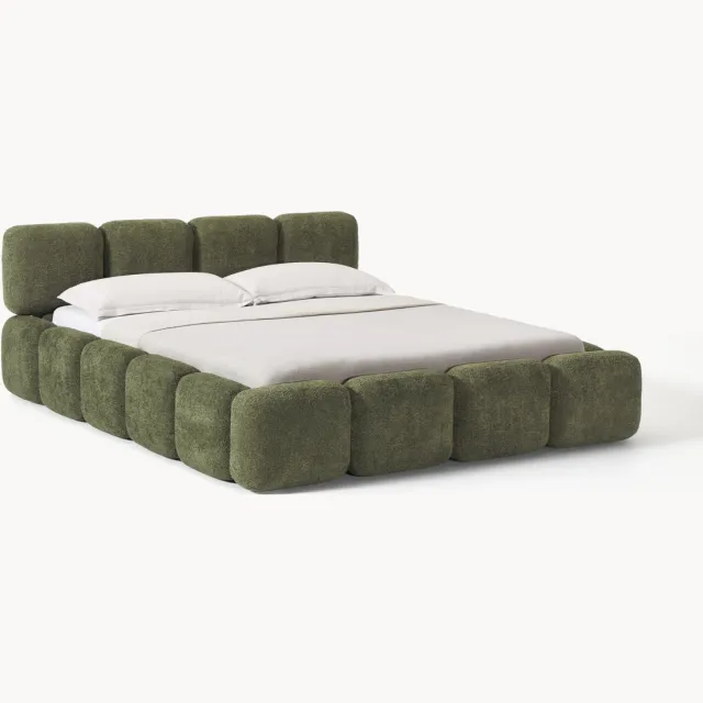 Westwing Collection Gestoffeerd bed Tayla van teddy bouclé Groen