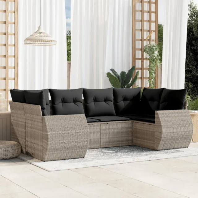 vidaXL 6-delige Loungeset met kussens poly rattan lichtgrijs grijs, foto 2