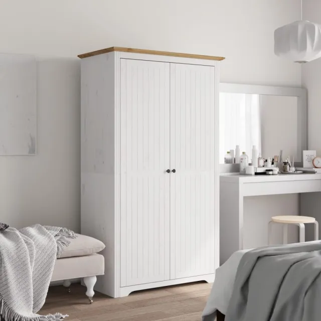 vidaXL Kledingkast BODO 99x53,5x173 cm massief grenenhout wit bruin, foto 2