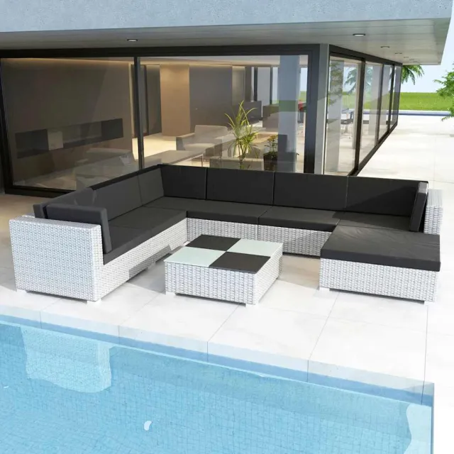 vidaXL 8-delige Loungeset met kussens poly rattan wit, foto 2