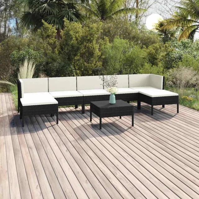 vidaXL 8-delige Loungeset met kussens poly rattan zwart, foto 2