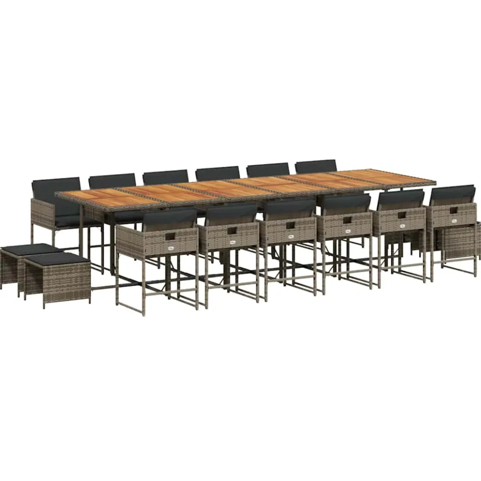 vidaXL 17-delige Tuinset met kussens poly rattan grijs, foto 3