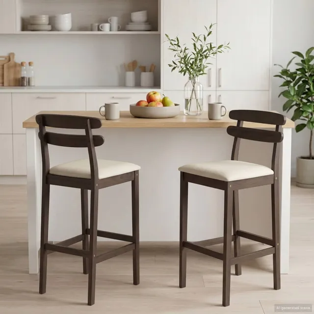 vidaXL Barkruk 2 st Lichtbruin en Beige Massief Rubberhout en Stof