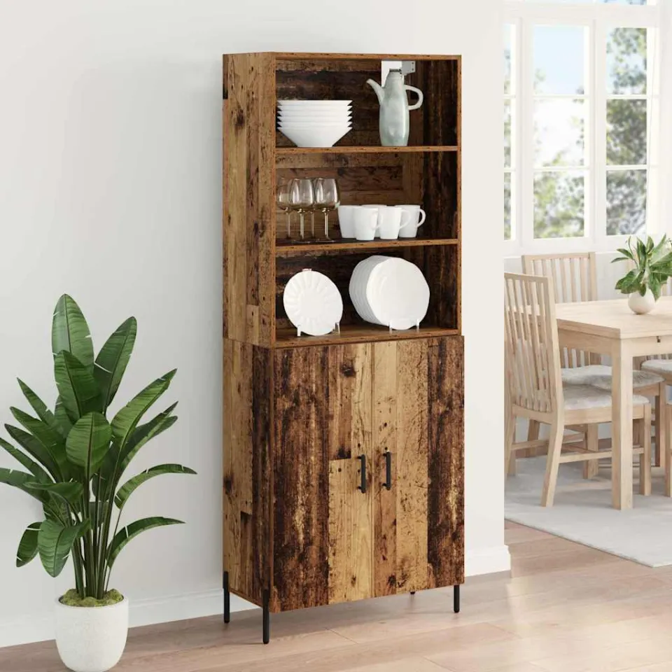 vidaXL Hoge kast Oud Hout 69,5 x 32,5 x 180 cm Bewerkt hout bruin, foto 4