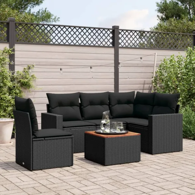 vidaXL 6-delige Loungeset met kussens poly rattan zwart, foto 2