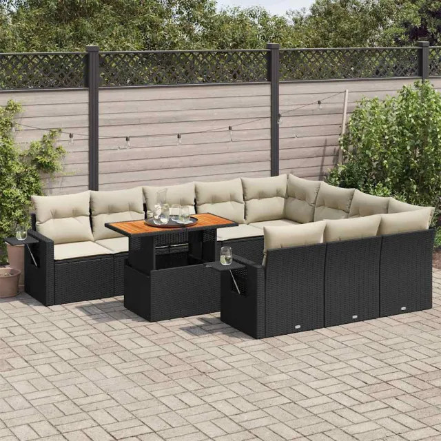 vidaXL 11-delige Loungeset met kussens poly rattan zwart, foto 2