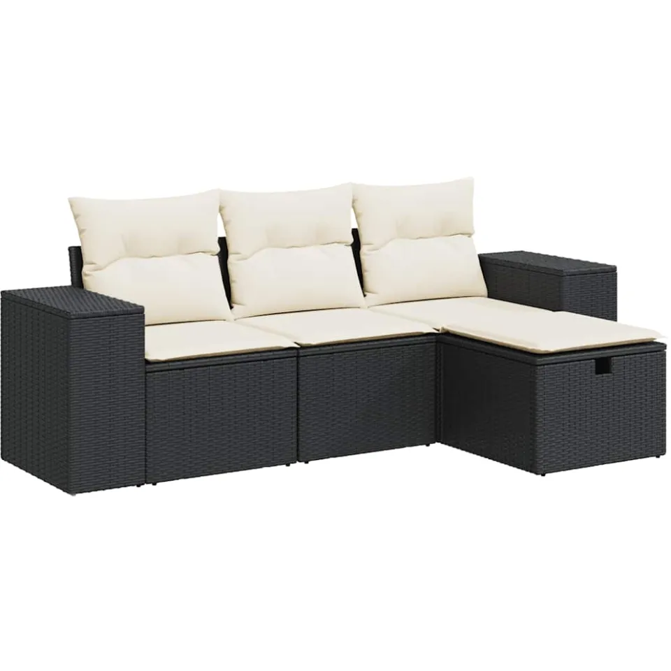 vidaXL 4-delige Loungeset met kussens poly rattan zwart, foto 3