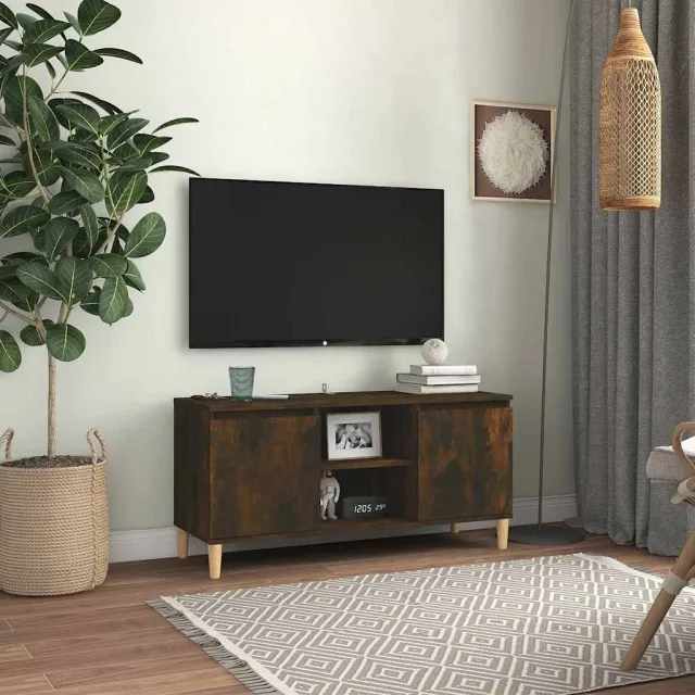vidaXL Tv-meubel met houten poten 103,5x35x50 cm gerookt eikenkleurig Bruin