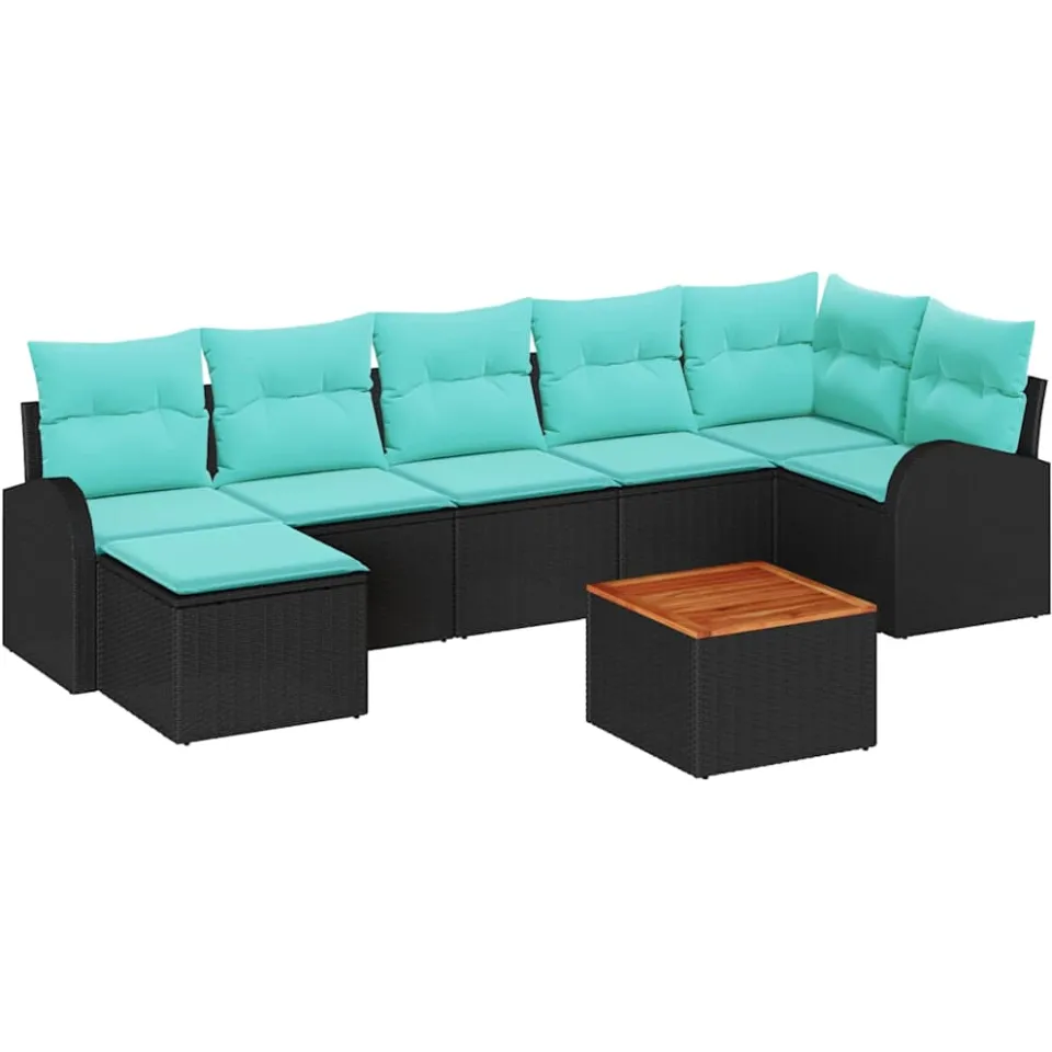 vidaXL Tuinbankenset 8 st Zwart en Turquoise poly rattan