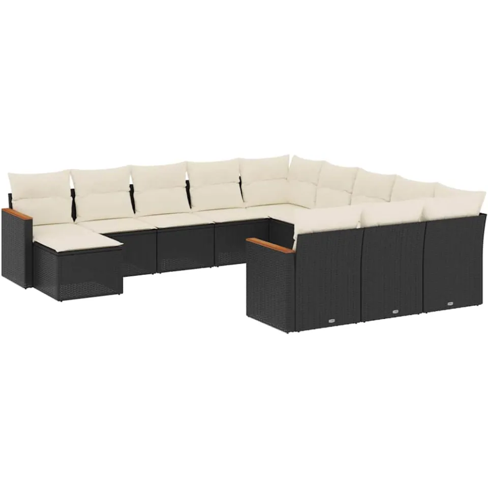 vidaXL 12-delige Loungeset met kussens poly rattan zwart, foto 3