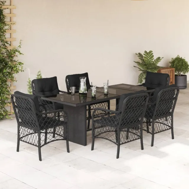 vidaXL 7-delige Tuinset met kussens poly rattan zwart, foto 2