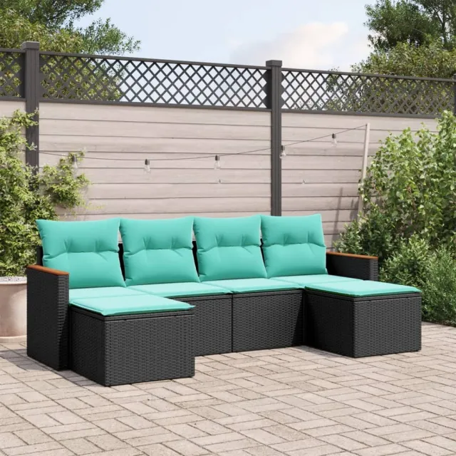 vidaXL 6-delige tuinbankset met kussens van zwart polyrotan, foto 2