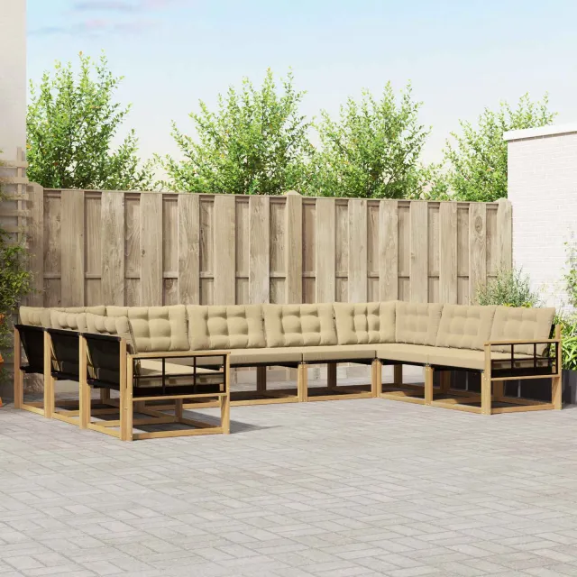 vidaXL Buiten bankenset 9 st 9-zits Wit en Beige