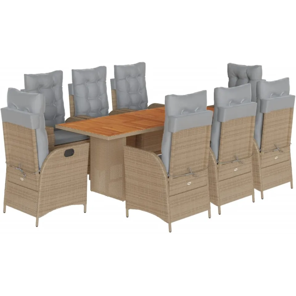vidaXL 9-delige Tuinset met kussens poly rattan gemengd beige, foto 3