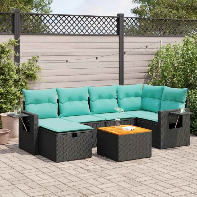 vidaXL 7-delige Loungeset met kussens poly rattan zwart, foto 2