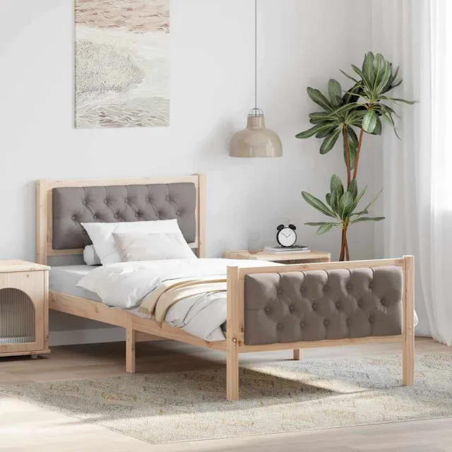 vidaXL Bedframe met hoofdeinde Taupe 90 x 190 cm Massief grenenhout Bruin